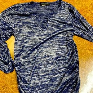 American City Wear Long Sleeve Navy/White Shirt Ruche Sides Cut Away Neck